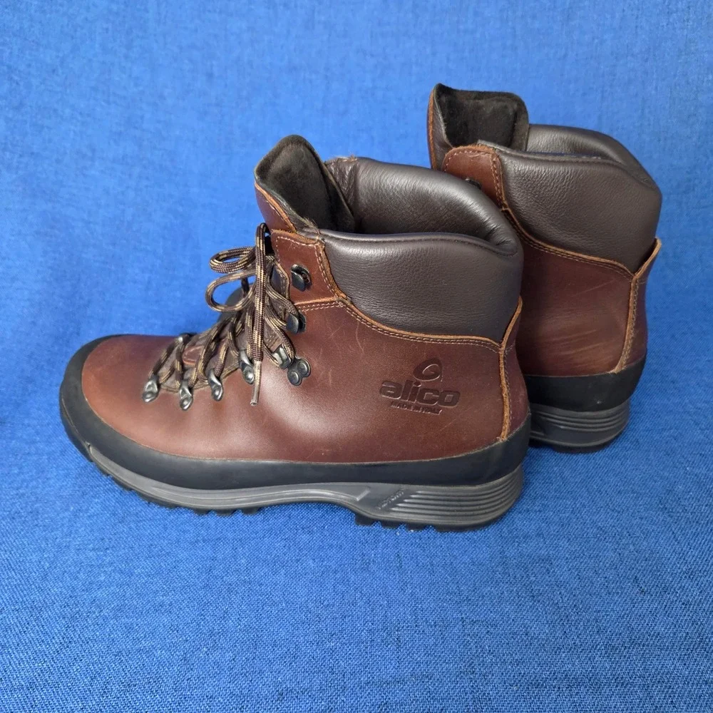 ALICO Italy Men Leather Hiking Boots Vibram Sole Brown Mountain Trekking VTG 9.5